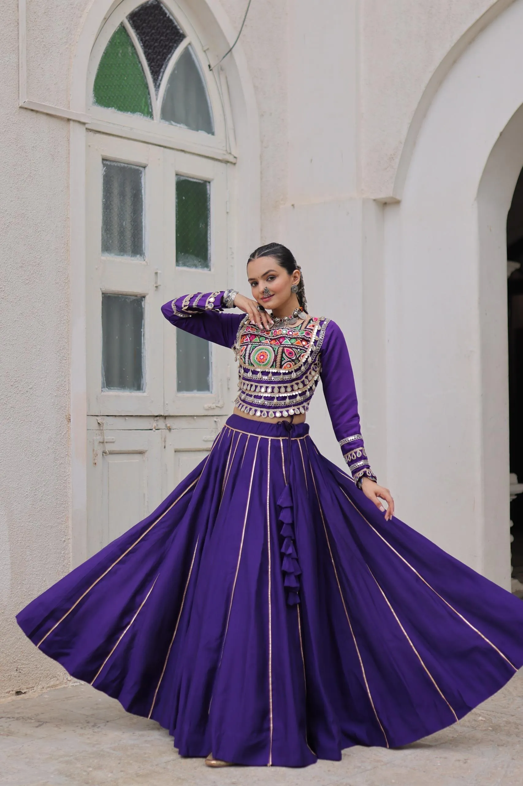 LW 7145 Maroon Roman Fabric Lehenga Choli 2