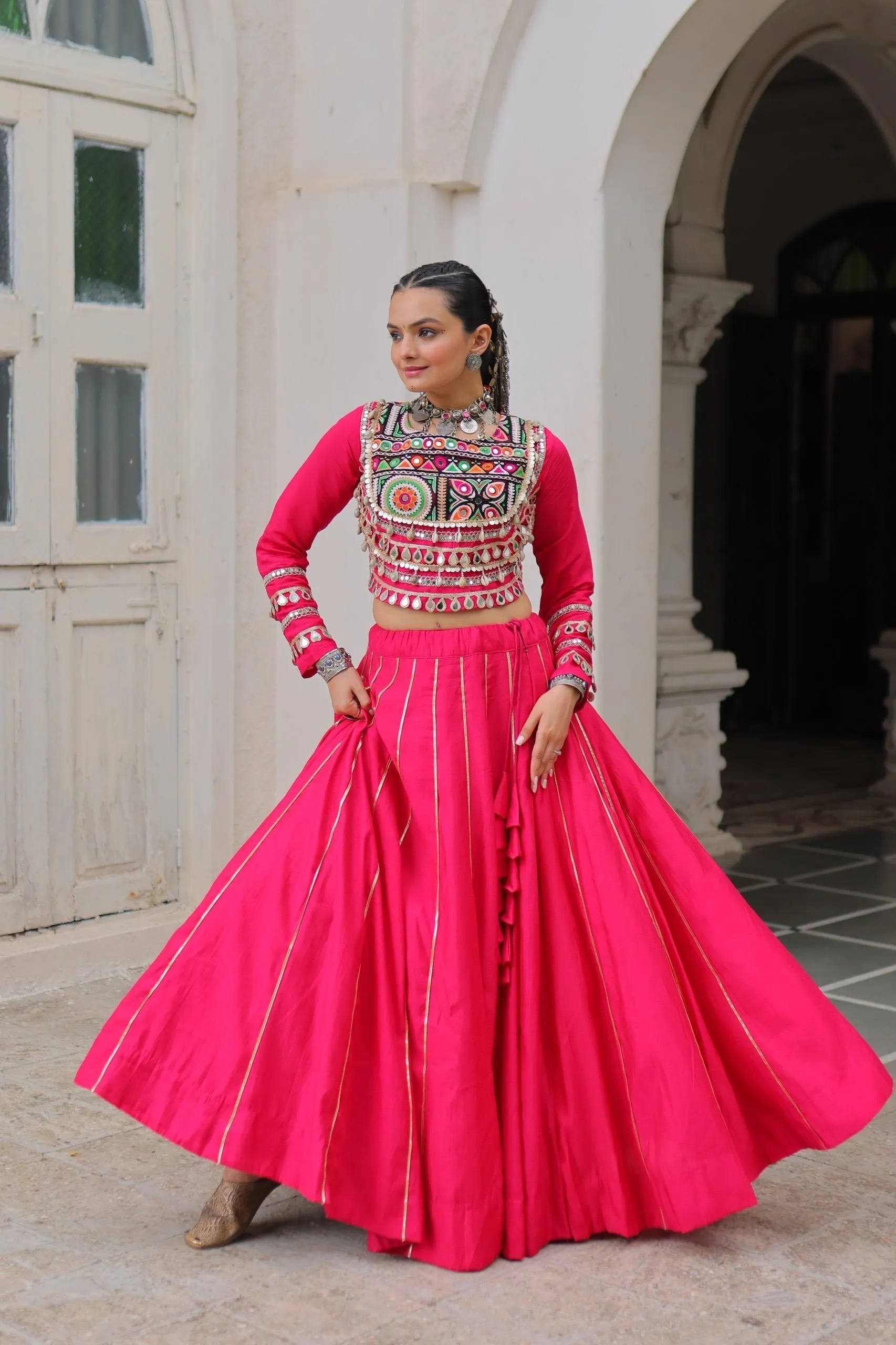 LW 7145 Maroon Roman Fabric Lehenga Choli 3