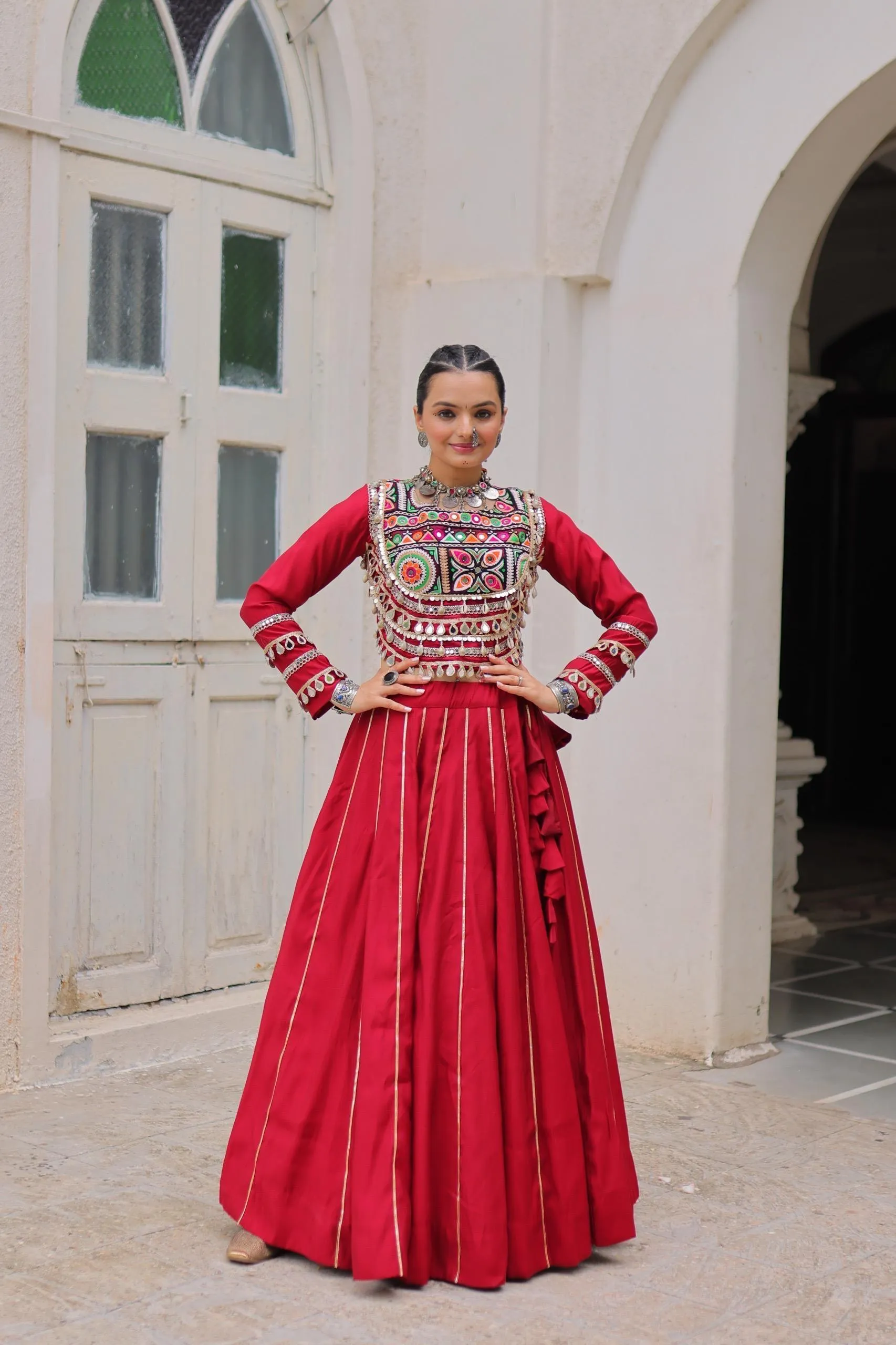 LW 7145 Maroon Roman Fabric Lehenga Choli 7