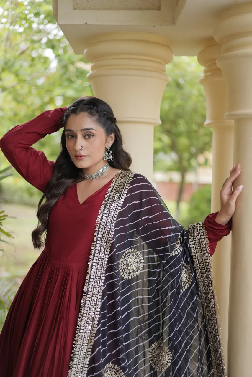 LW 9353 Maroon Reyon Gown 1