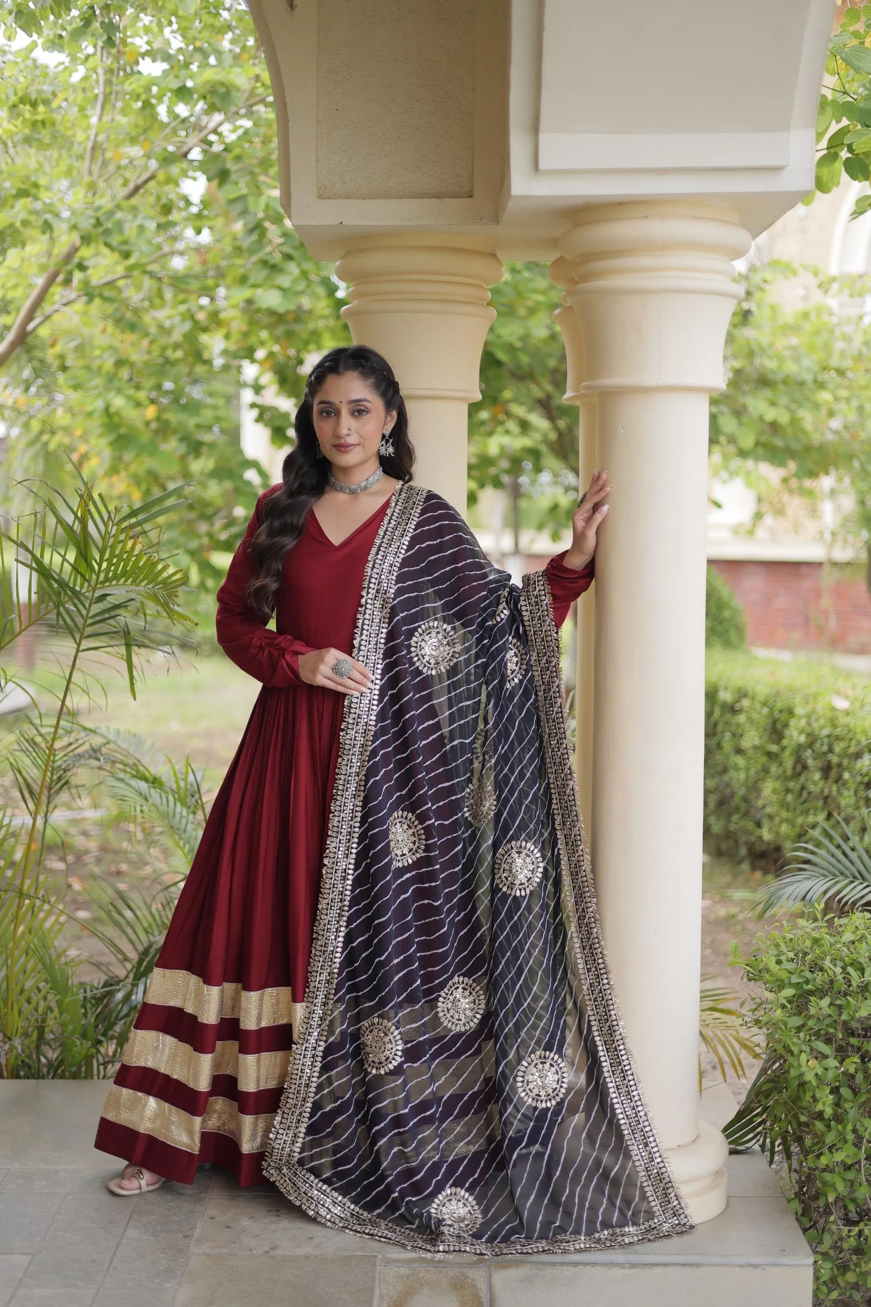 LW 9353 Maroon Reyon Gown Design 2872 4