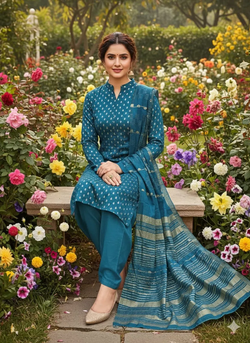 Takshil Chanderi Jacquard Crochet Dress Material 2